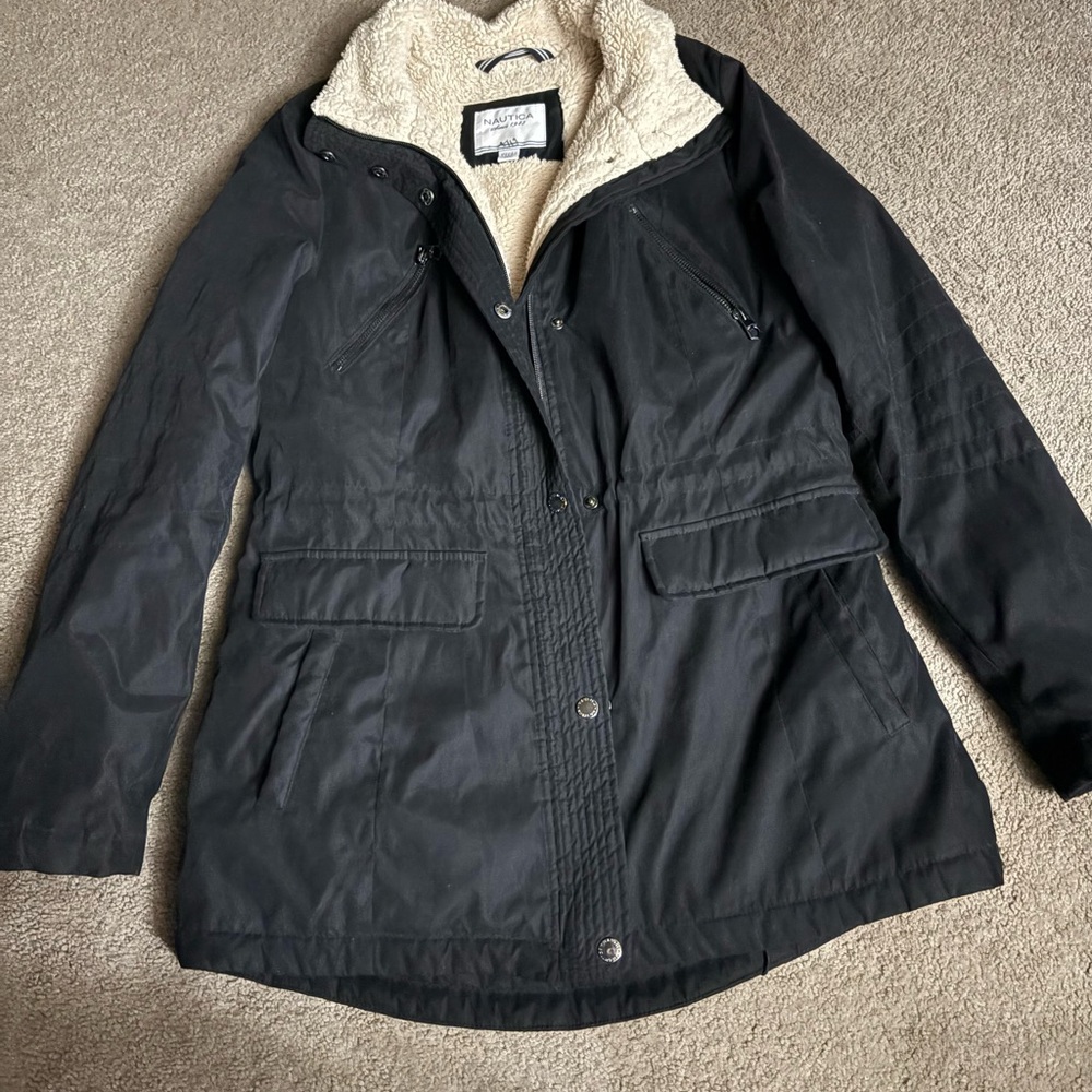 Nautica Women's Black Utility Jacket with Beige Lining